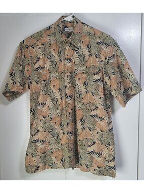 PIERRE CARDIN VTG Men's Small Hawaiian Floral Palm Print Button Up Shirt Beach